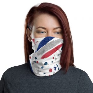 USA Patriotic - Scarf Face Mask Gaiter - Red Silver Blue on White